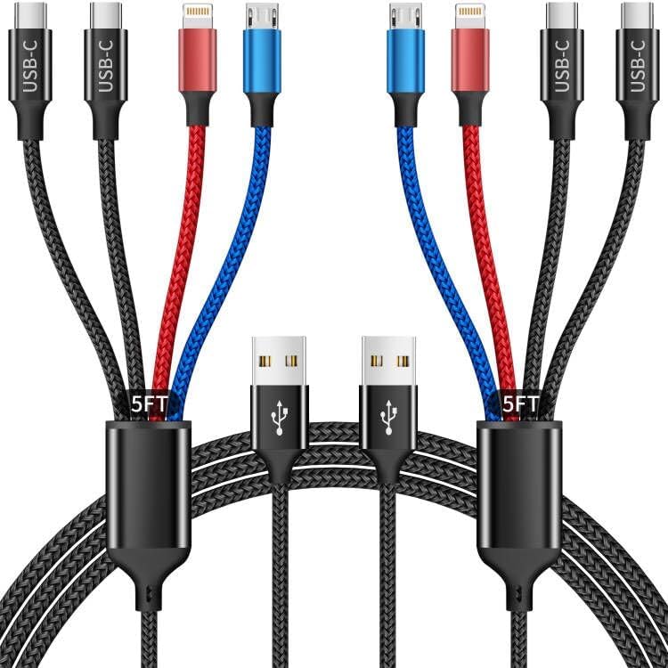 Dual Type-C 4 in 1 Charging Cable 2Pack 5FT, Multi Charging Cable for Multiple D...