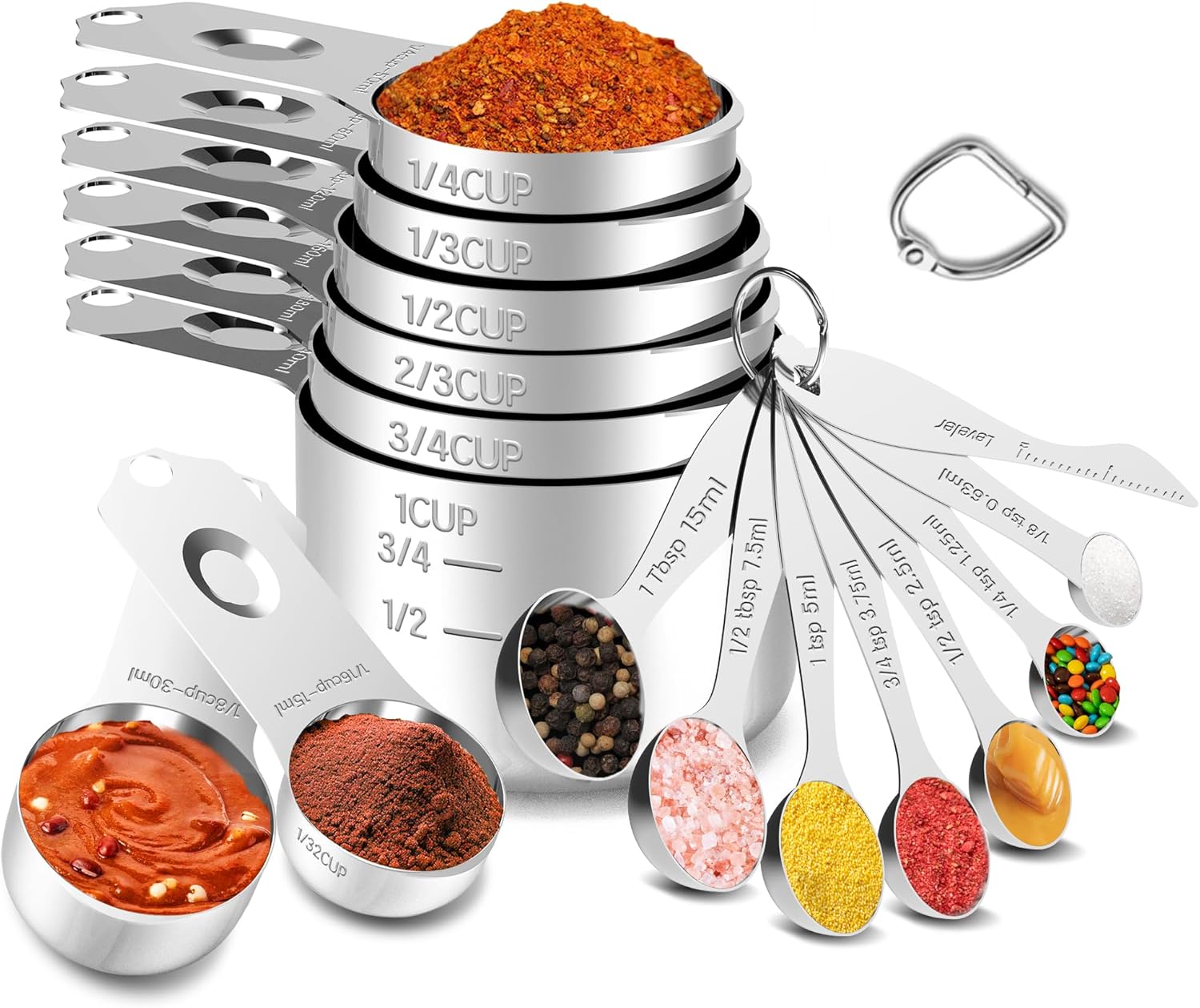 Stainless Steel Measuring Cups and Spoons Set with Easy to Read Markings, 8 Nest...
