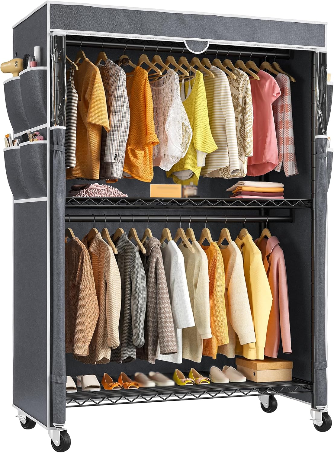 Raybee Heavy Duty Clothes Rack with Cover, 81" H Clothing Racks for Hanging Clot...