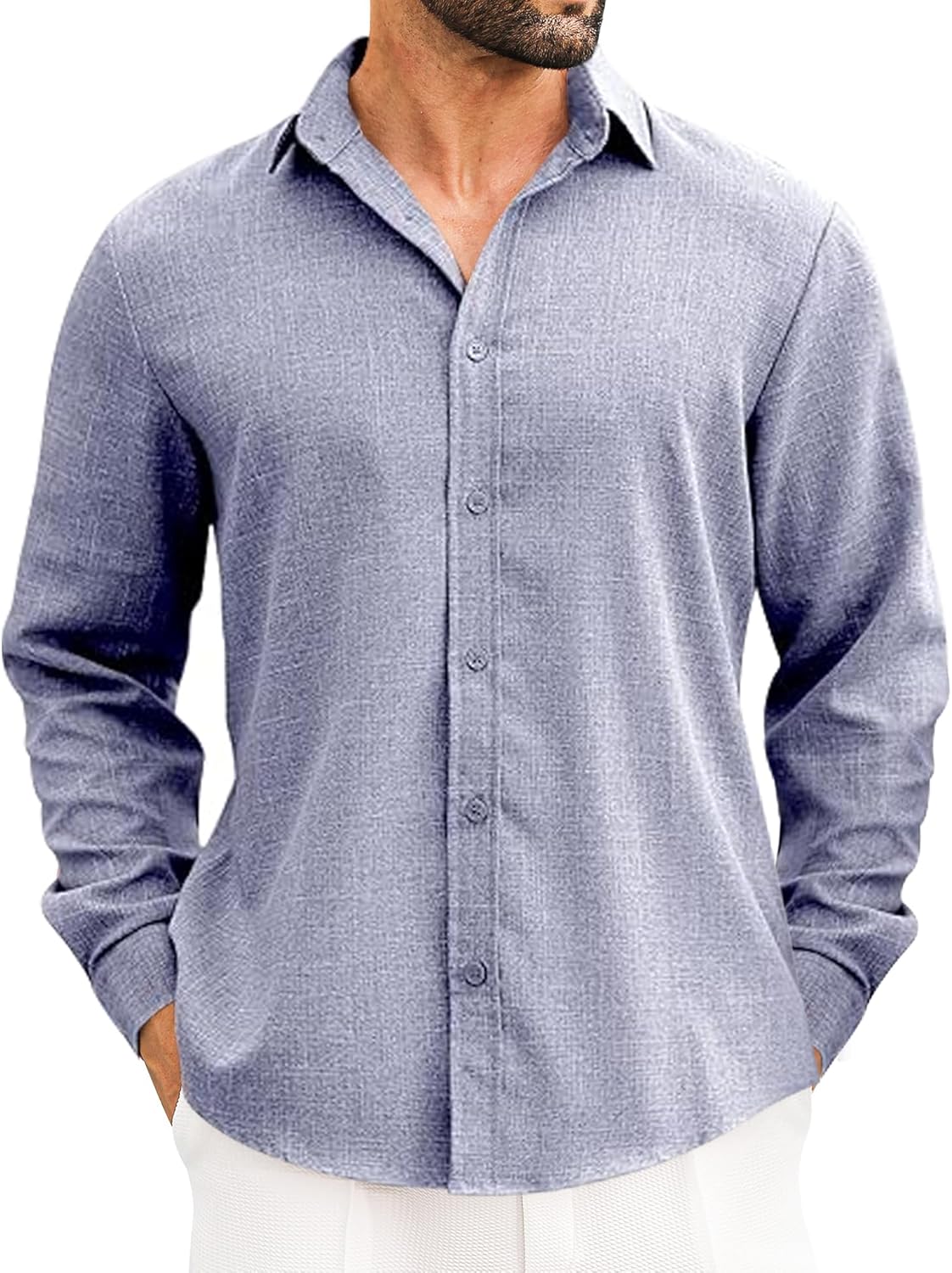 LETSEE Men's Linen Shirts Long Sleeve Untucked Casual Button Down Shirts for Men...