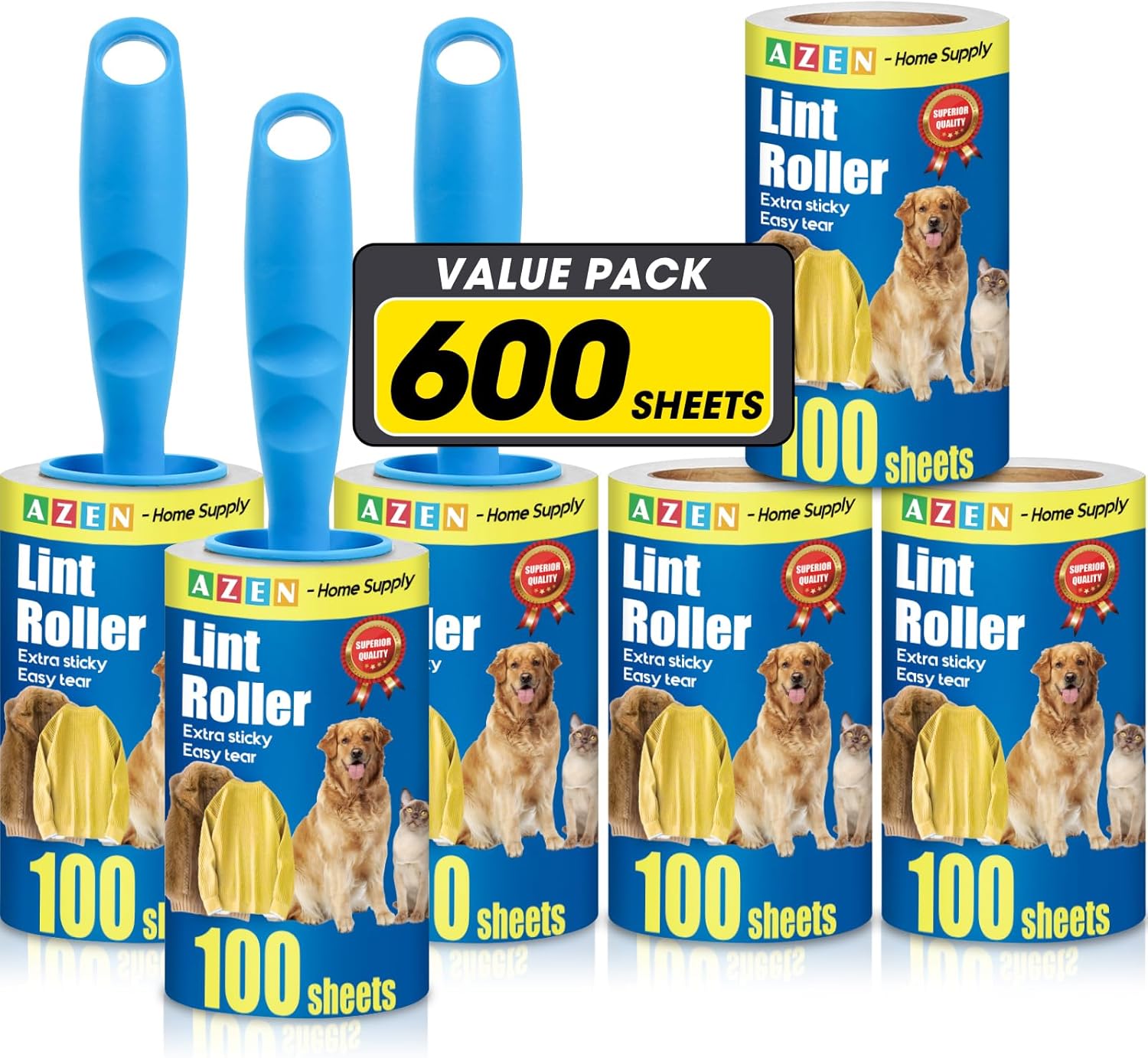 AZEN Lint Roller, Lint Rollers for Pet Hair Extra Sticky, 600 Sheets Lint Roller...