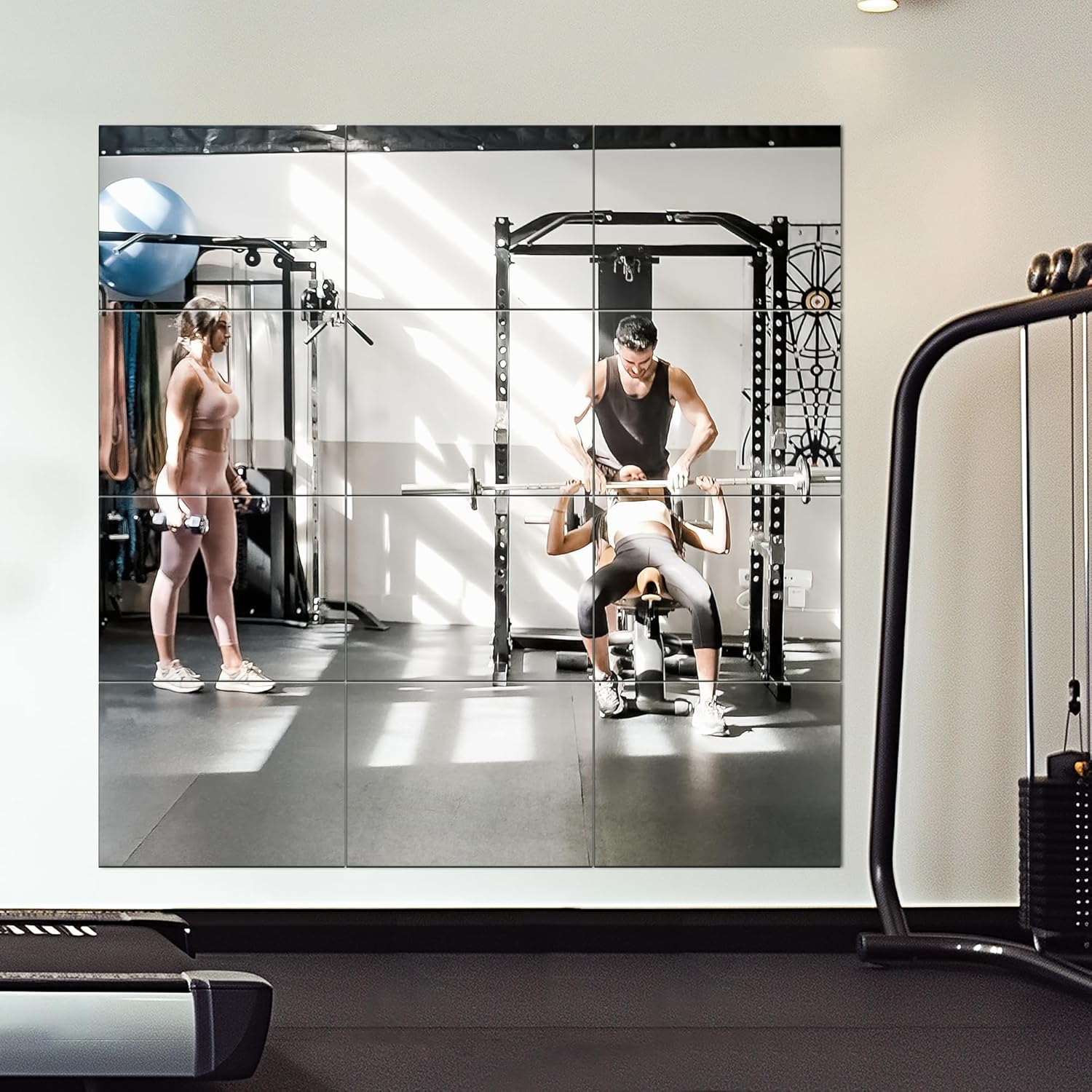 Home Gym Mirror Tiles, Large Workout Mirrors for Home Gym,Square Mirror(Glass,16...