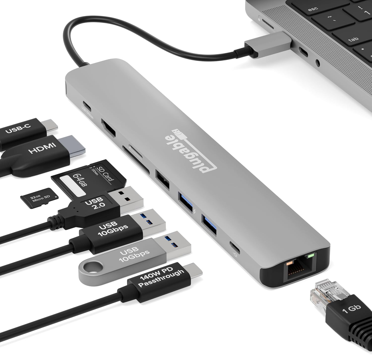 Plugable USB C Hub Multiport Adapter (9-in-1) 140W Power Delivery Charging, 4K 6...