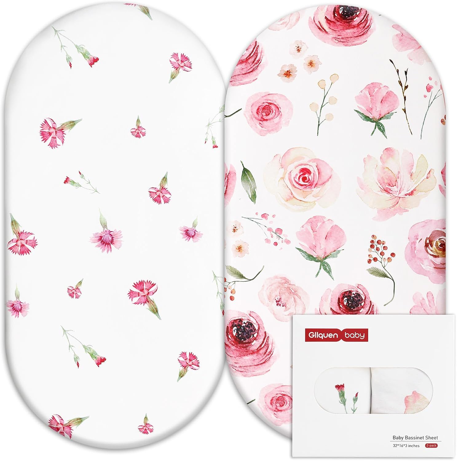 GLLQUEN BABY 2 Pack Moses Basket Fitted Sheets, Newborn Pram Sheets Fitted, 100%...