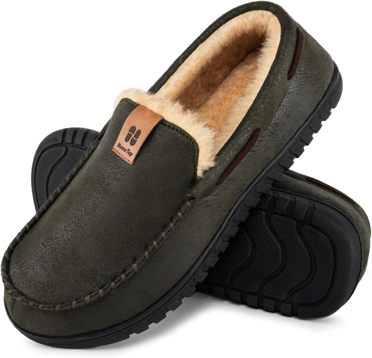 HomeTop Men's Suede Memory Foam Moccasin Slippers Soft Plush Warm Lining House S...