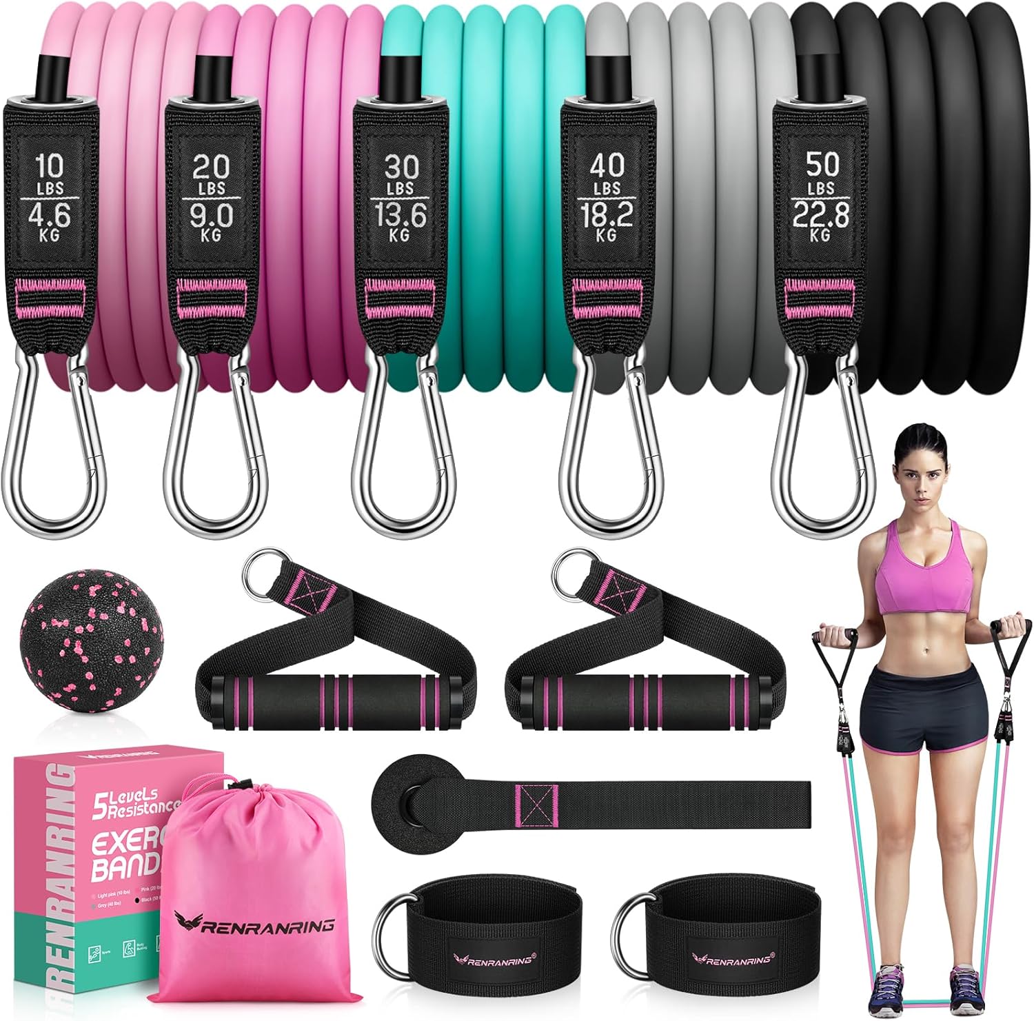 RENRANRING Resistance Bands for Working Out, 150LBS Exercise Bands, Workout Band...