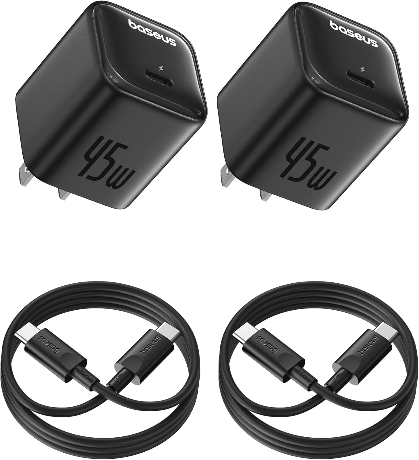 Baseus 45W USB C Charger Block, 2 Pack PPS Fast Charger Type C with USB-C Cable...