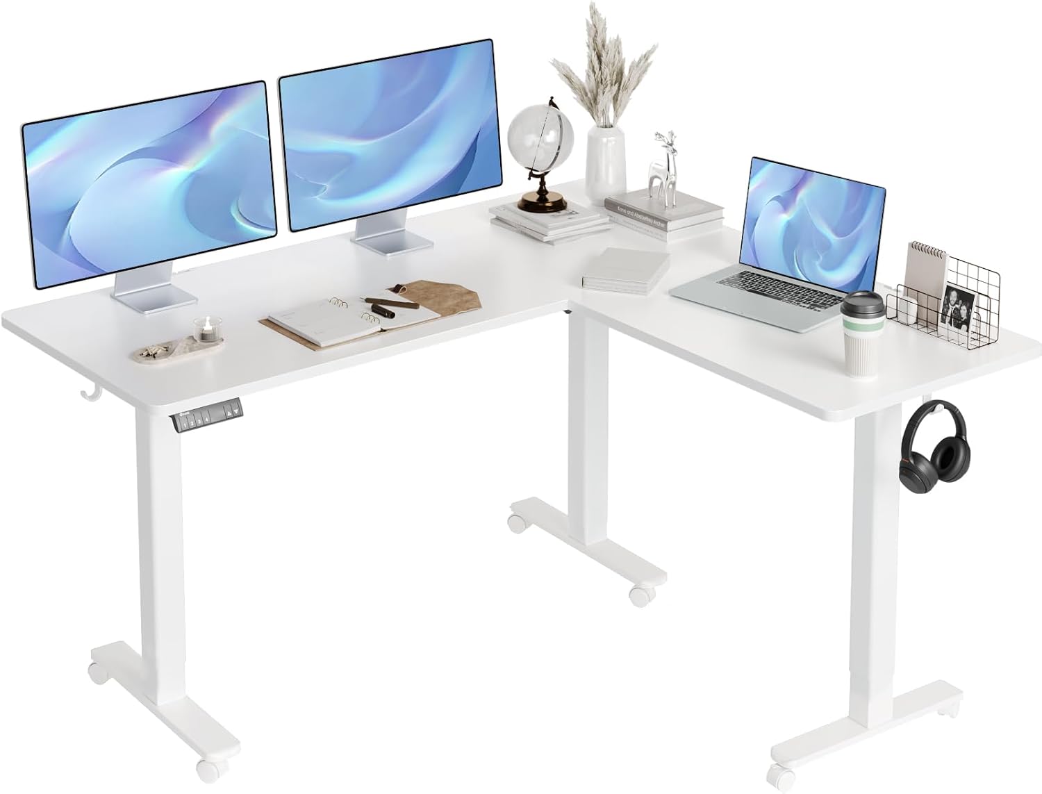 Claiks L Shaped Standing Desk Adjustable Height, Dual Motor Electric Corner Stan...