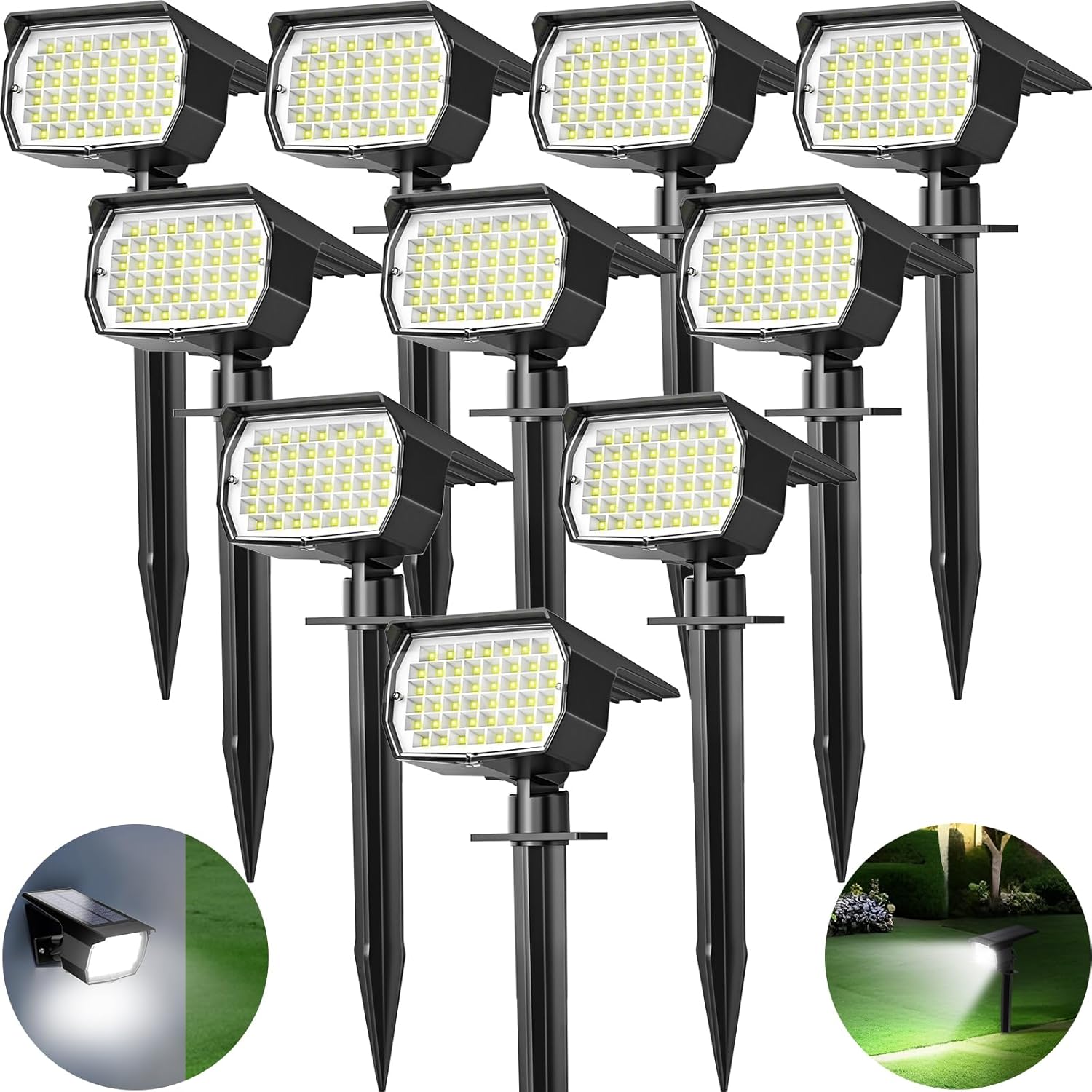 Solar Spot Lights Outdoor 10 Pack, [46 LED/3 Modes] Solar Landscape Spotlights W...