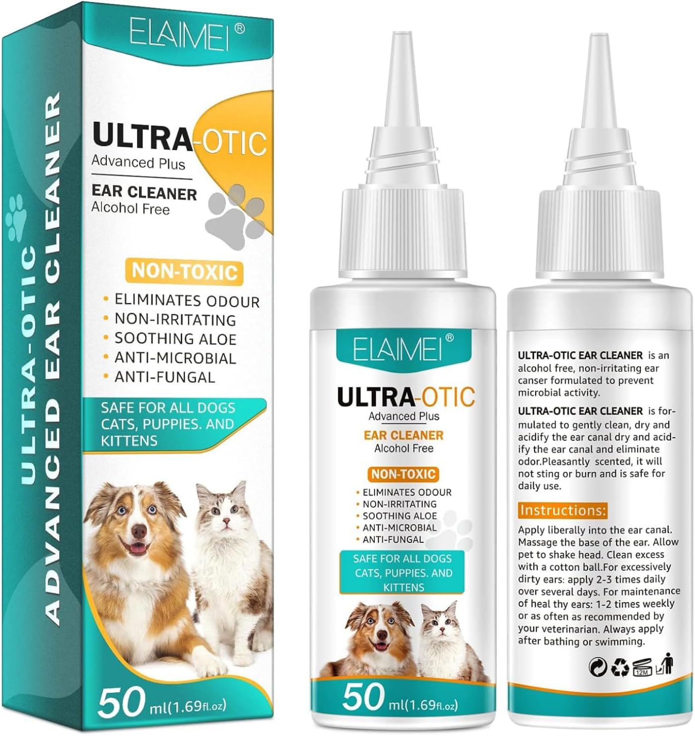 Sanrik Dog Ear Cleaner, Dog Ear Drops for Infection Antibiotics, Non-Toxic, Non...