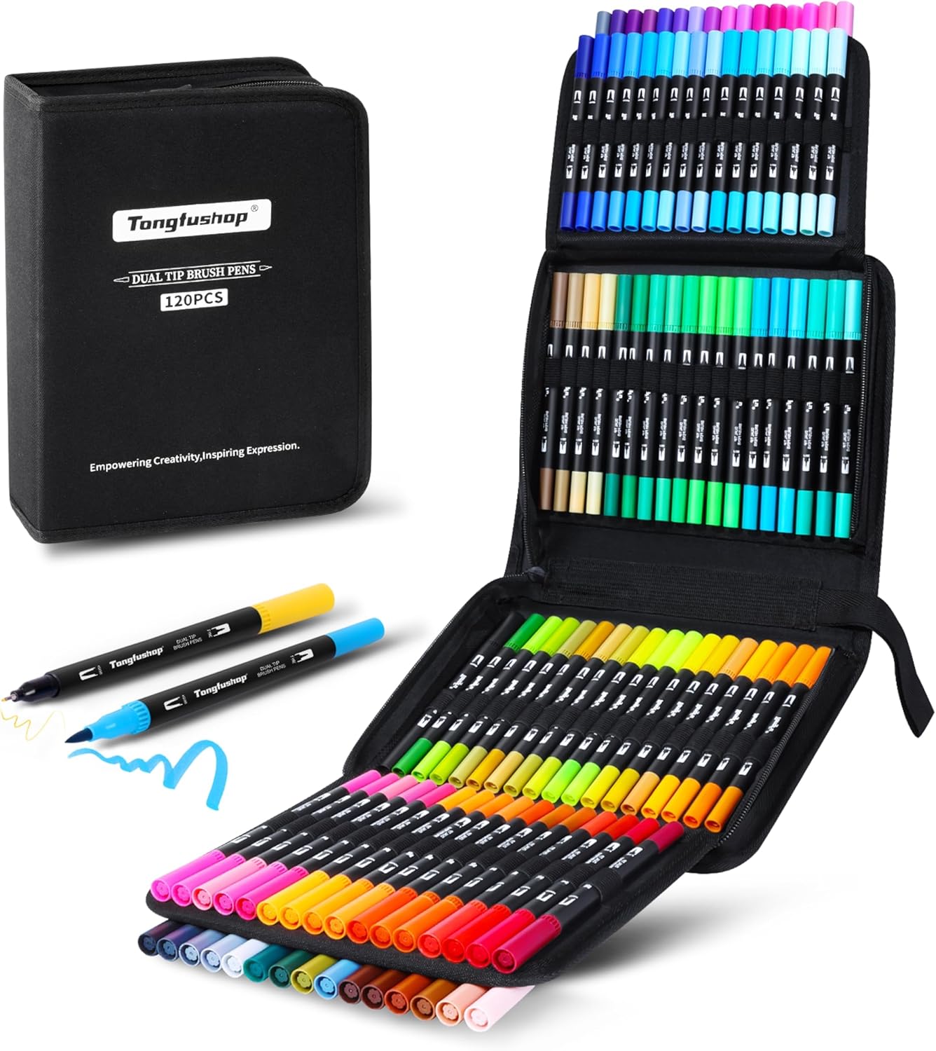 Tongfushop 120 Dual Tip Colouring Pens, Fineliners Felt Tip Brush Pens, Art Mark...