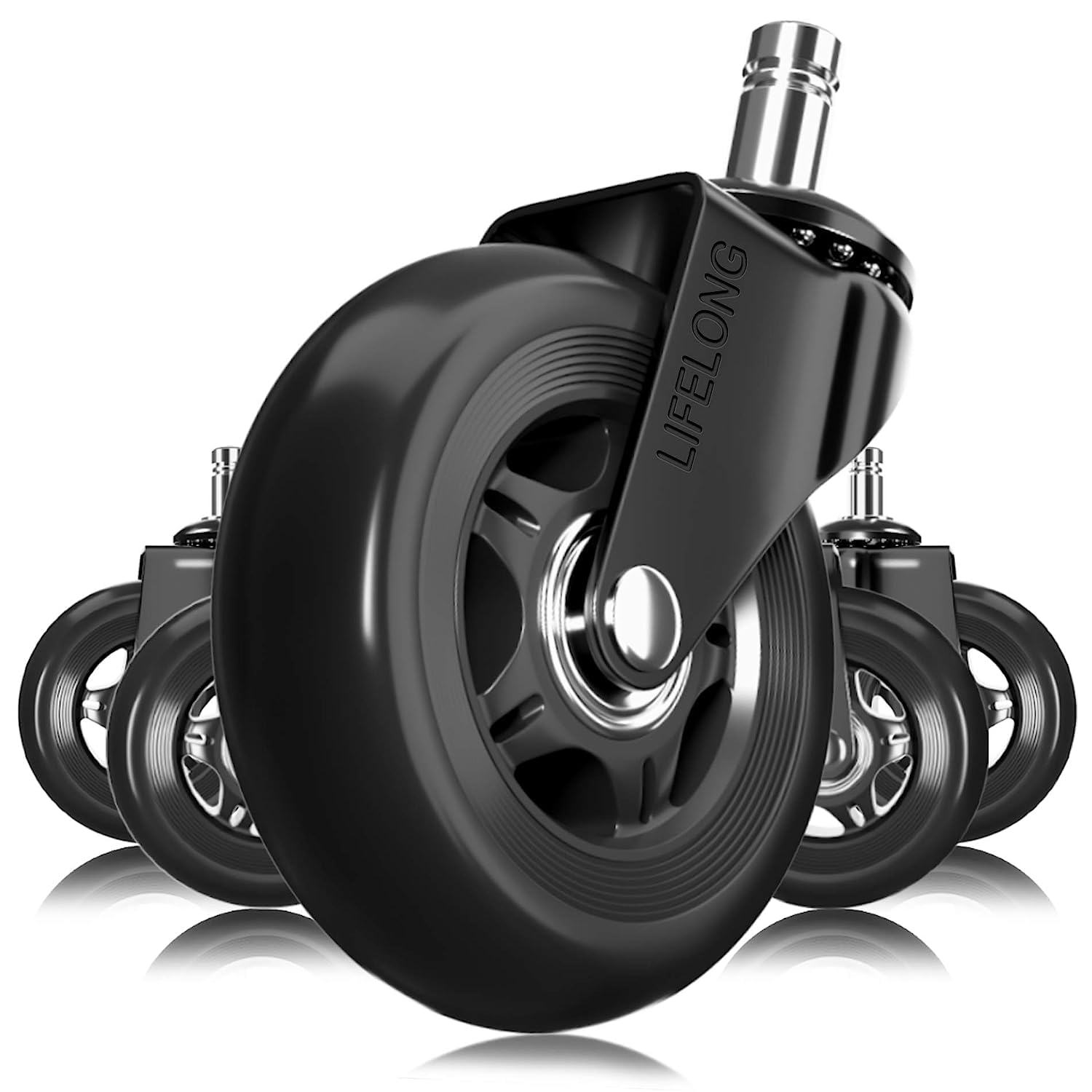 Office Chair Wheels Replacement Rubber Chair casters for Hardwood Floors and Car...