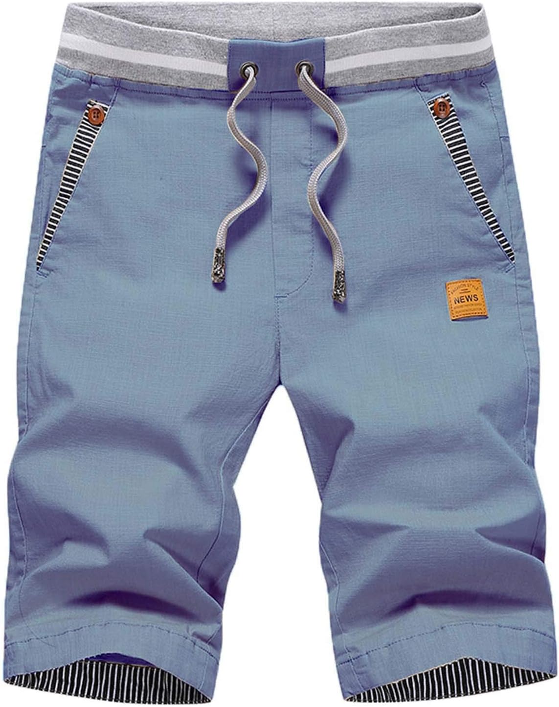 JustSun Mens Summers Cotton Casual Shorts Elastic Waist Pockets XL Blue 01