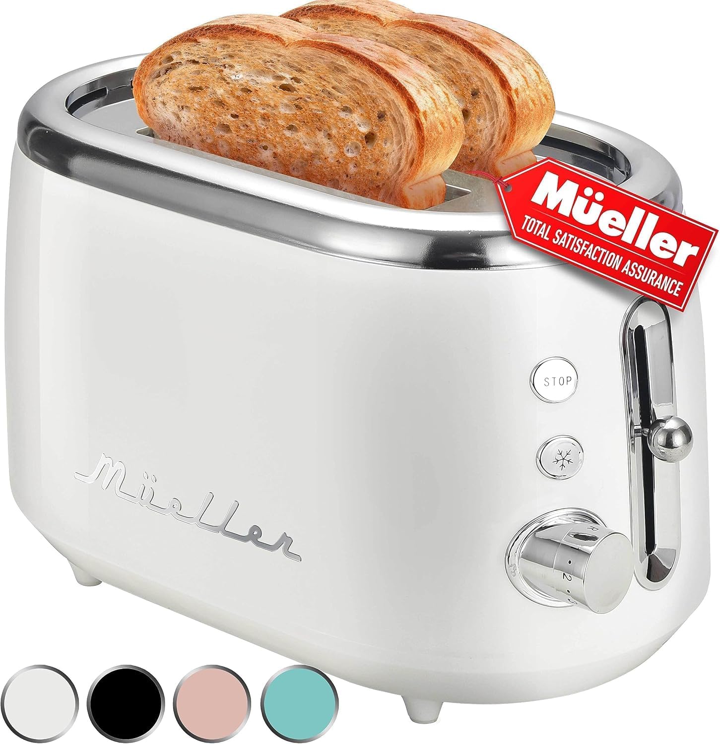 MÜELLERHOME Retro Toaster 2 Slice, 7 Browning Levels, 3 Functions (Reheat, Defro...