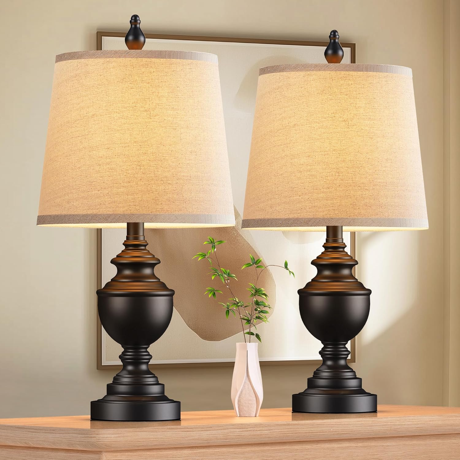 PARTPHONER Retro Table Lamps Set of 2, Bedside Lamp for Bedroom Rustic Farmhouse...