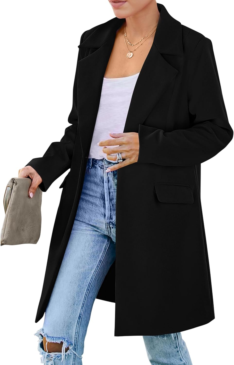 PRETTYGARDEN Women's 2025 Spring Fall Long Blazer Jackets Long Sleeve Lapel Pock...