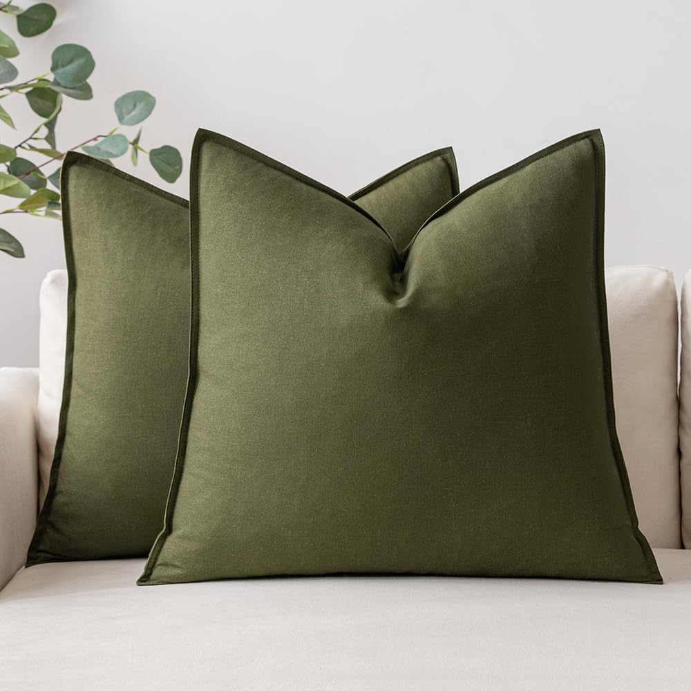 MIULEE 24x24 Inch Olive Green Pack of 2 Pillow Cov...