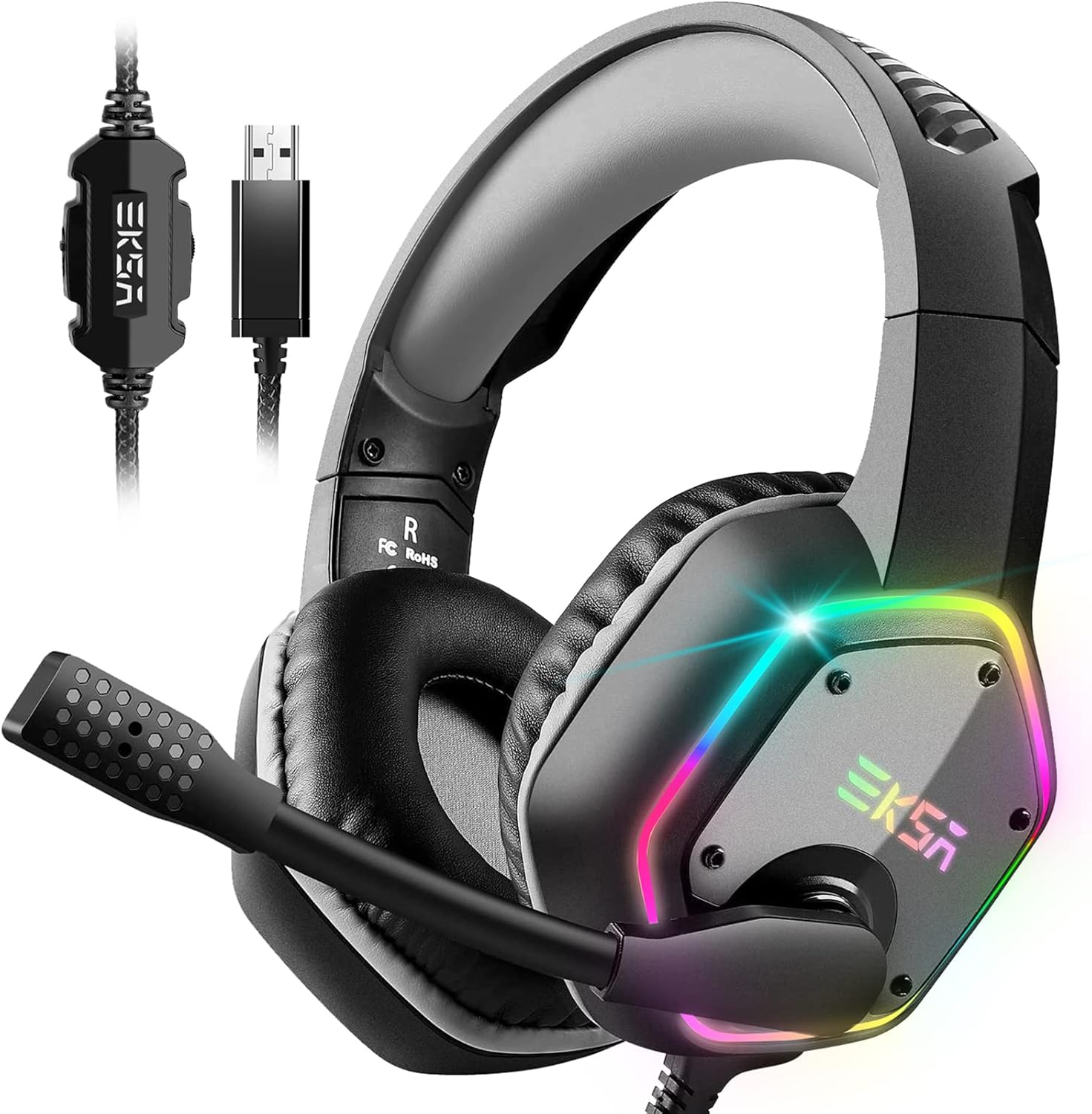 EKSA E1000 USB Gaming Headset for PC - Computer Headphones with Microphone/Mic N...