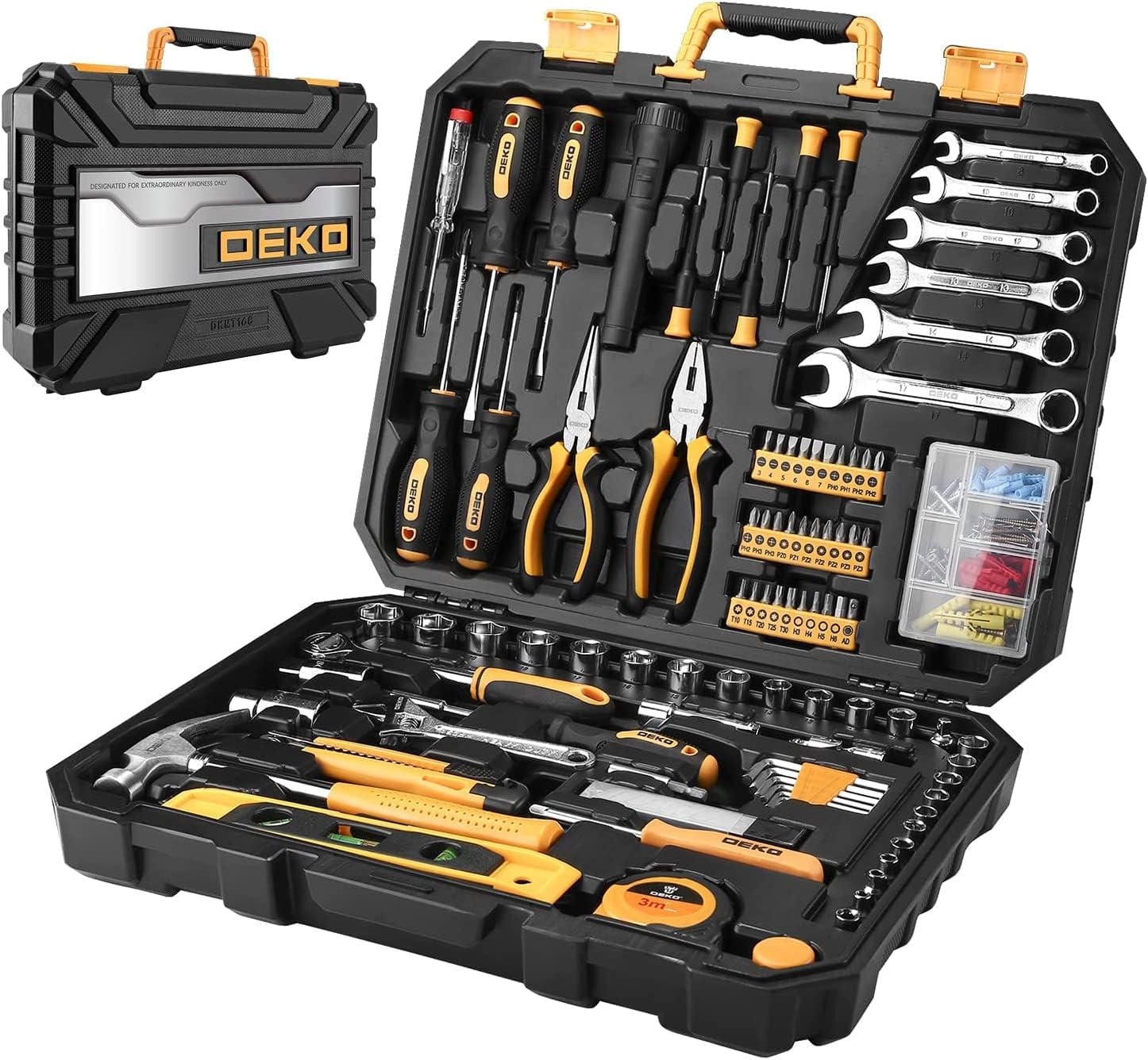 DEKOPRO 208 Piece Tool Set,General Household Hand Tool Kit, Auto Repair Tool Box...