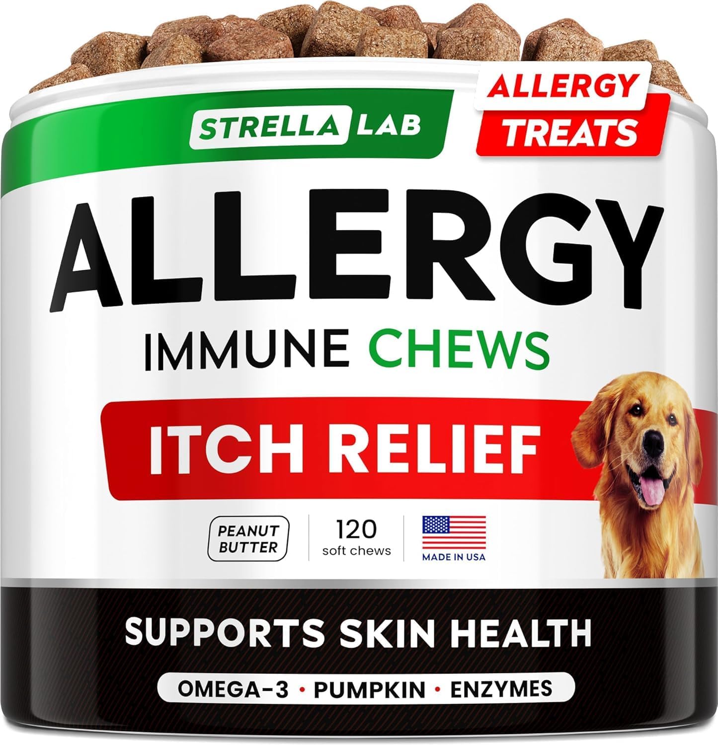 StrellaLab Dog Allergy Relief & Anti Itch Support Chews w/Omega 3: Real Ingredie...