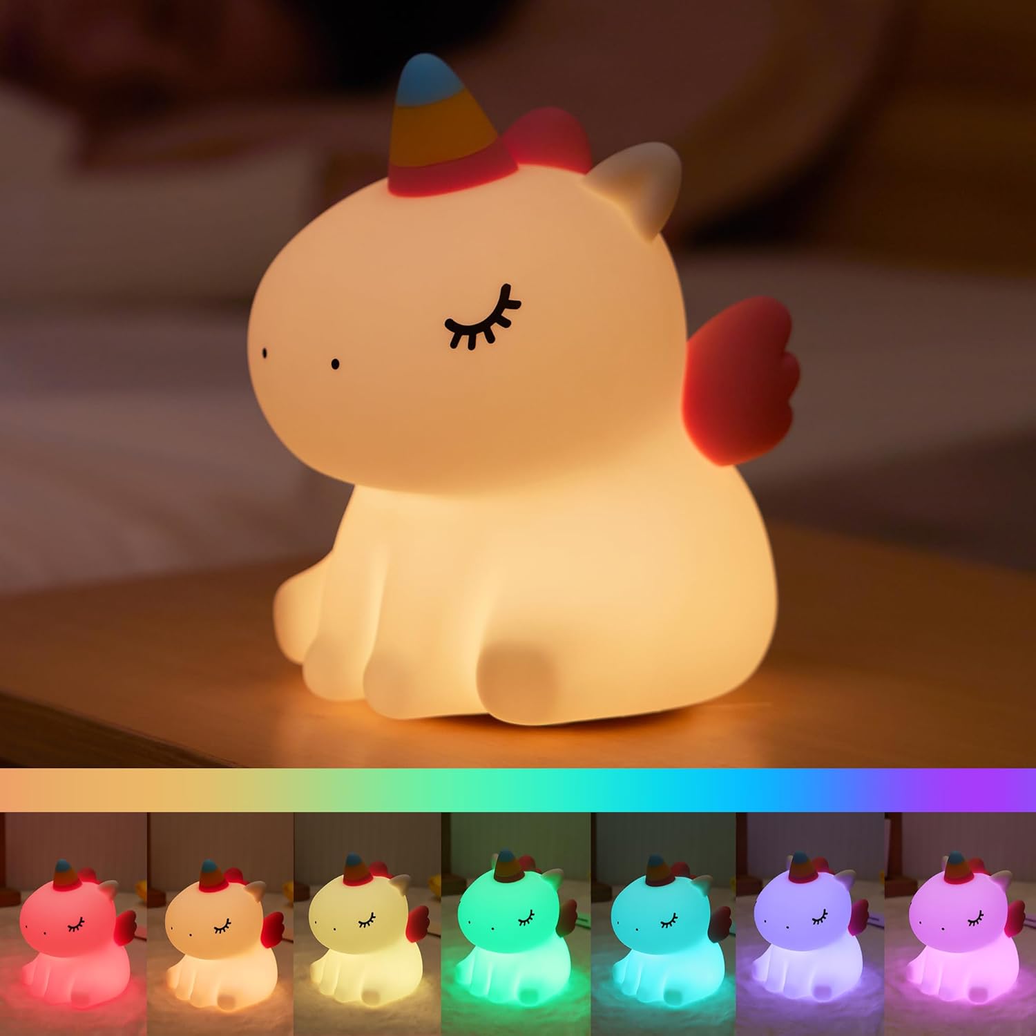 Unicorn Night Light for Kids, Cute Silicone Nursery Night Light Dimmable LED Squ...
