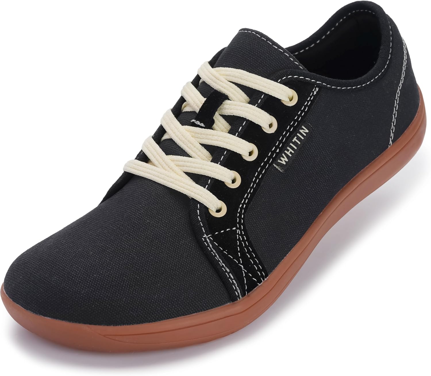 WHITIN Women's Canvas/Leather Barefoot Shoes | Wide Width Minimalist Sneakers |...