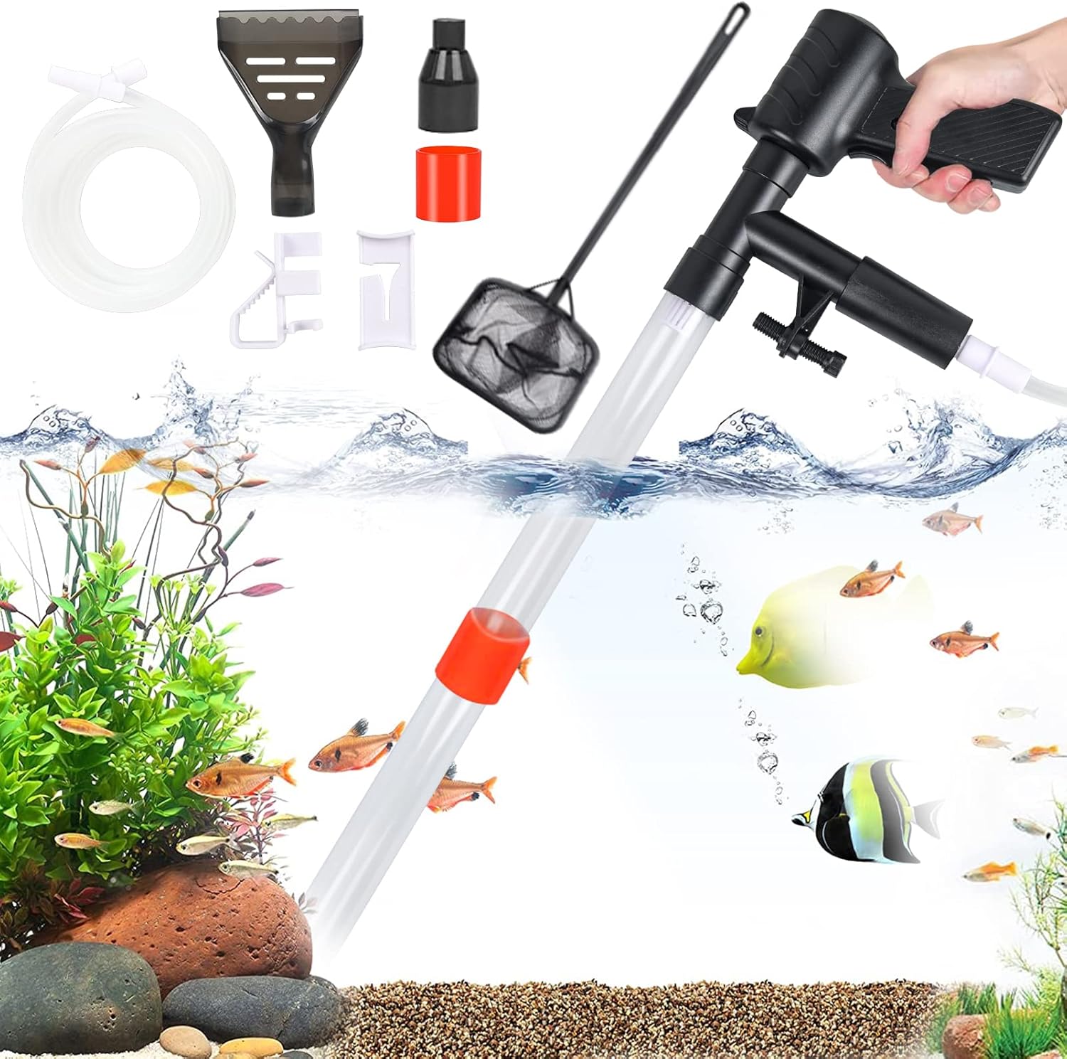 Fish Tank Aquarium Gravel Cleaner, Quick Water Changer Fish Tank Sand Vacuum Cle...
