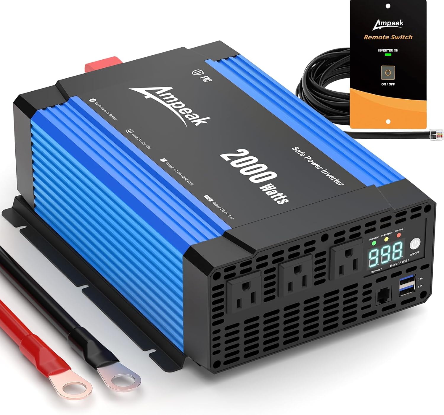 Ampeak 2000W Power Inverter Conversion Efficiency 89.37% Inverter 12V to 110V 3A...