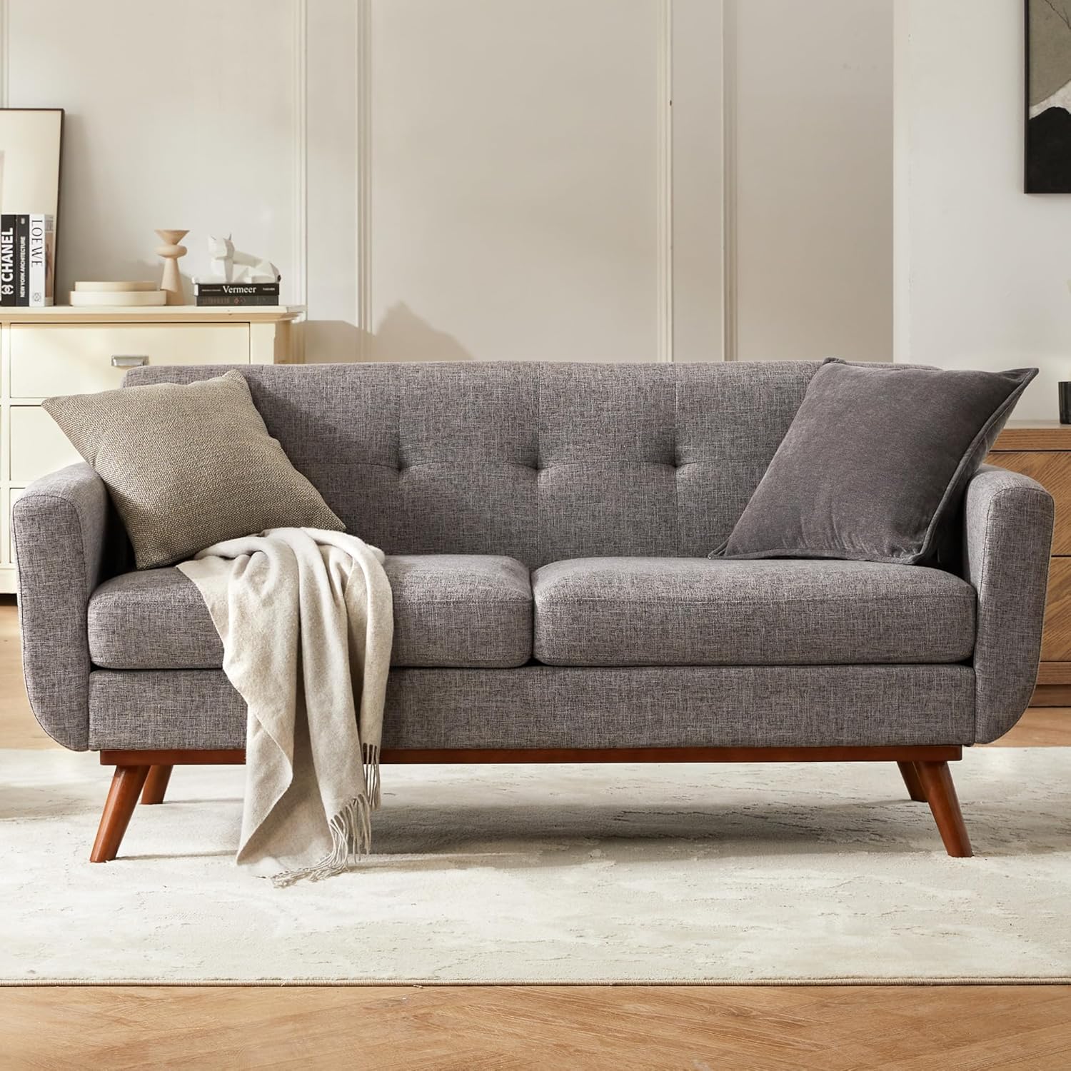 Kingfun 65.3" W Loveseat Sofa, Mid Century Modern Decor Love Seat Couches for Li...