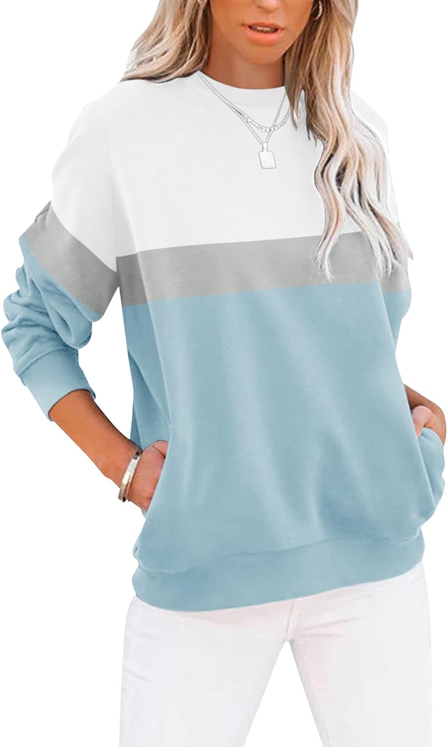 TICTICMIMI Women's Casual Long Sleeve Color Block/Solid Tops Crewneck Sweatshirt...