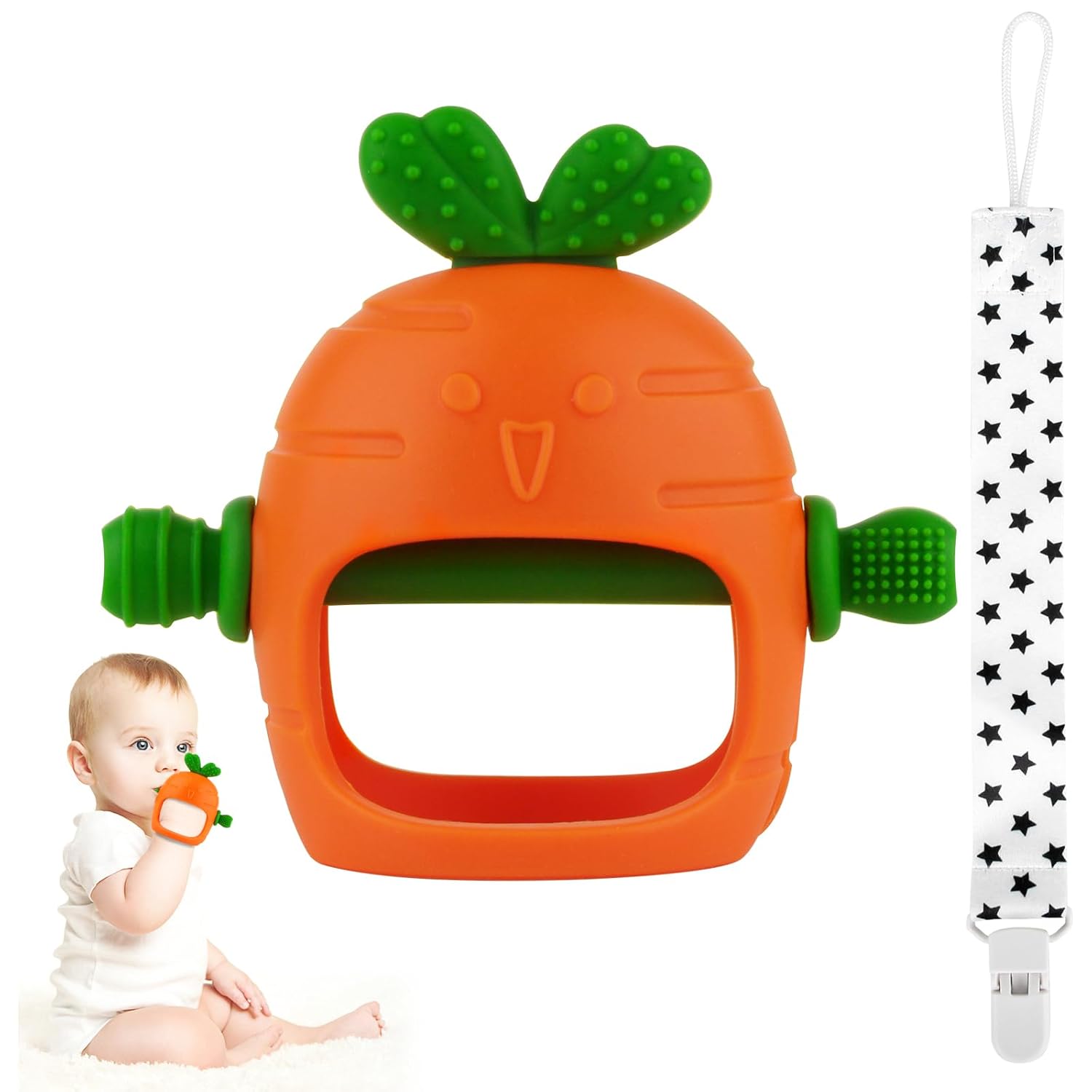 Chuya Baby Teething Toys Teether for Babies 0-24 Months Carrot Hand Teethers Tee...