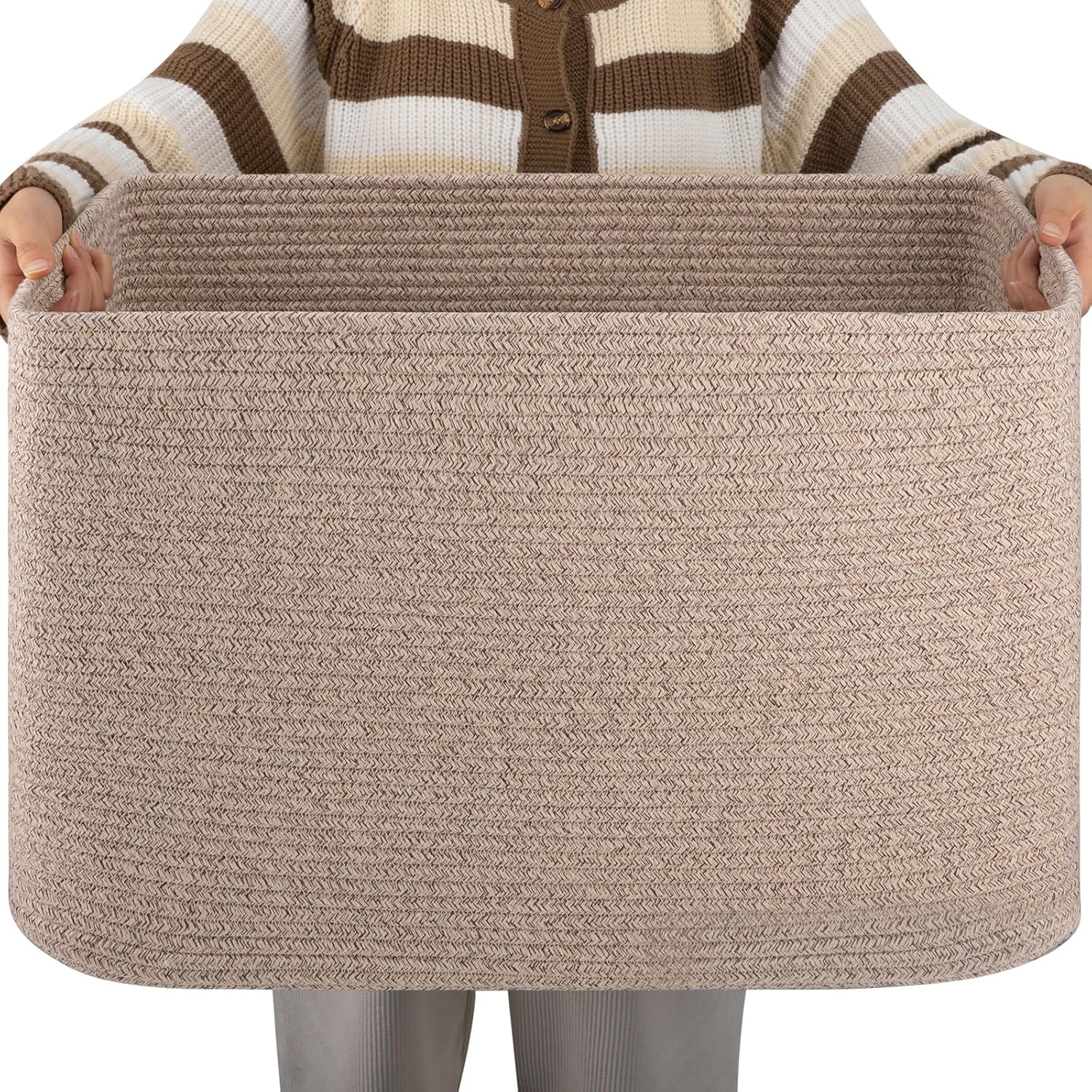 OIAHOMY XXLarge Rectangle Blanket Basket-96L, Cotton Woven Basket for Storage, D...