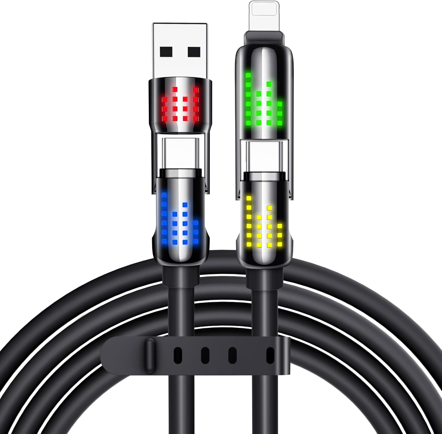 MAGIC JOHN 240W 4 in 1 USB C Cable, USB Charging Cable with Breathing Light, Fas...