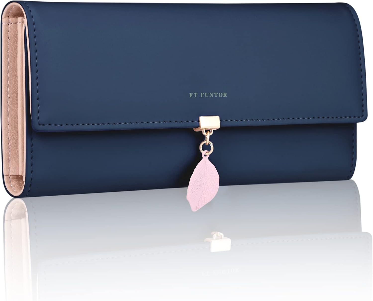 FT FUNTOR PU Leather Wallet for Women RFID Blocking Ladies Leaf Pendant Coin Zip...