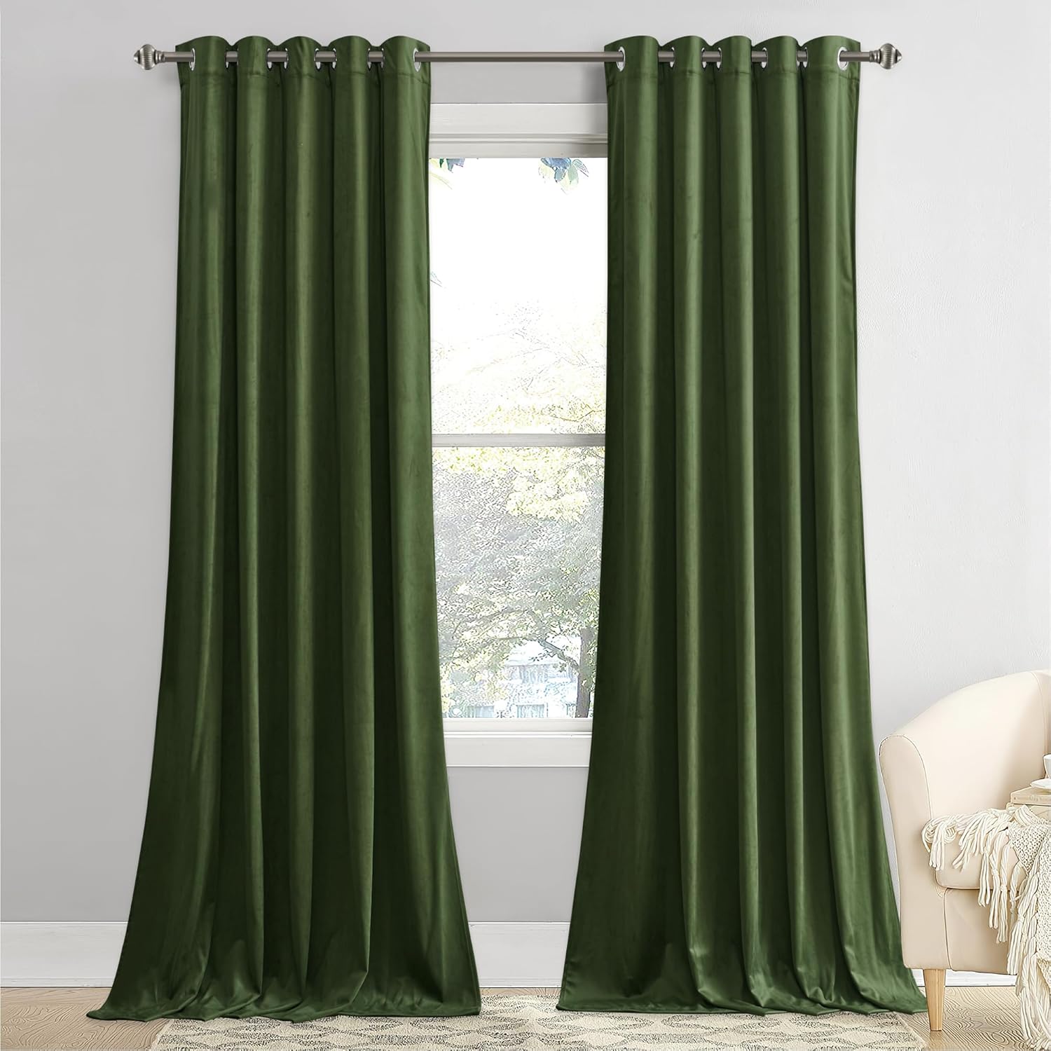 StangH Moss Green Velvet Curtains 62 inch Width, Soft Thick Christmas Backdrops...