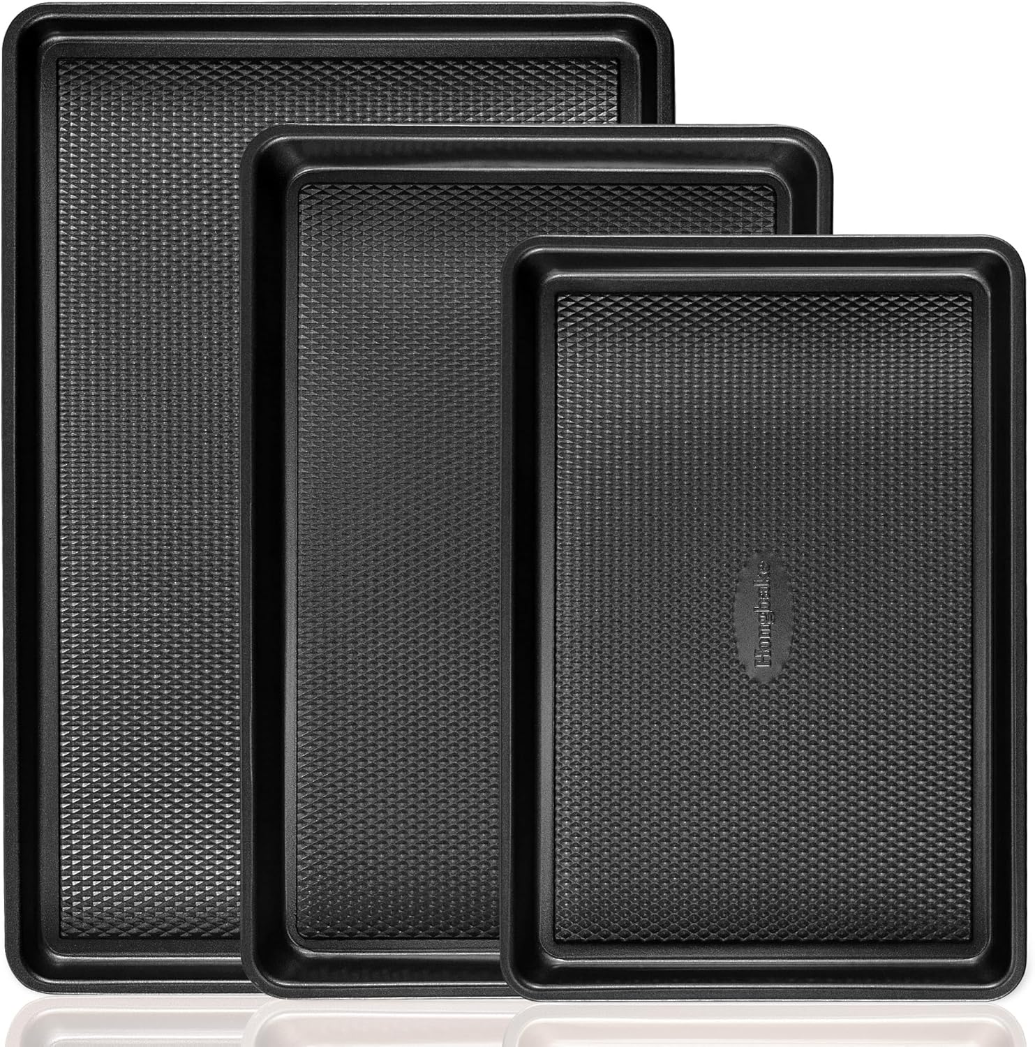 Cookie Sheets for Baking Nonstick - HONGBAKE Baking Sheet Pan Set of 3, Half/Qua...