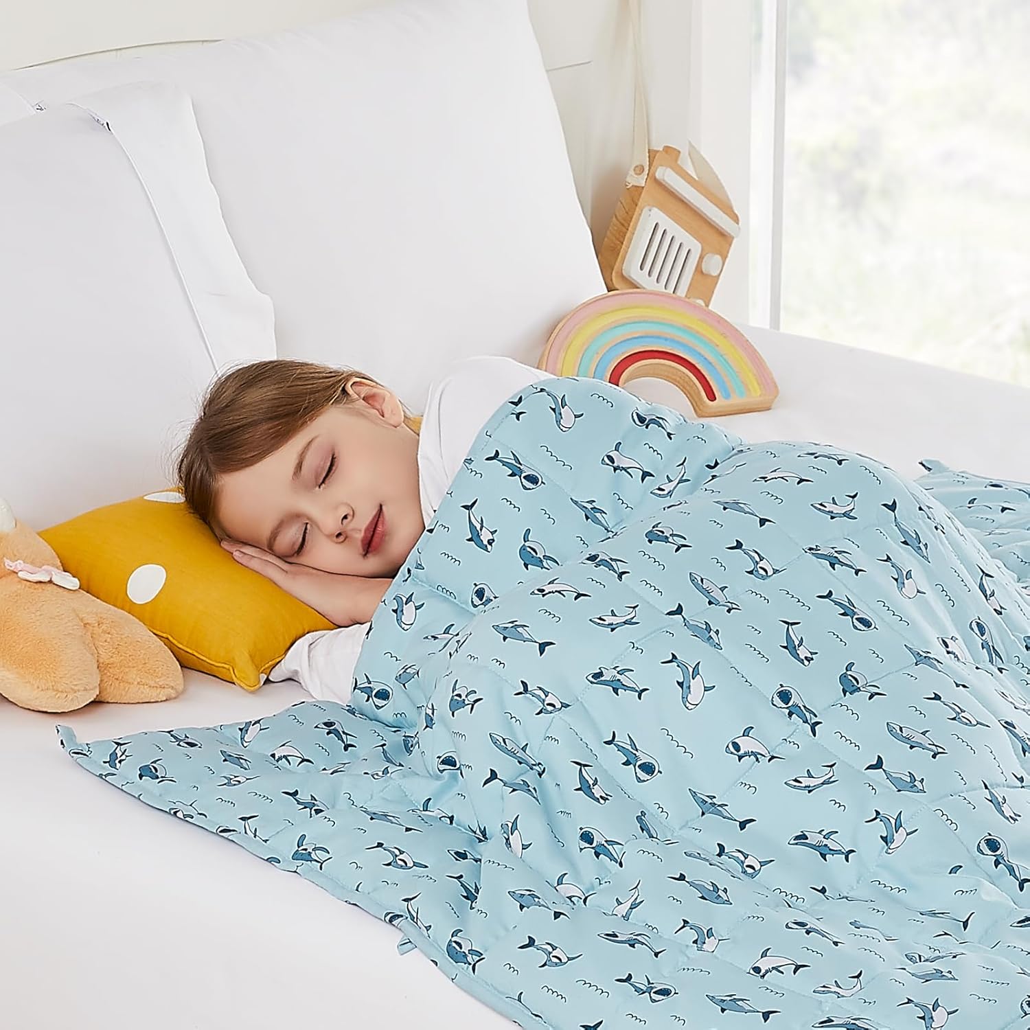 HOSUKKO Weighted Blanket - Weighted Blanket 10 lbs Blue Shark Heavy Blanket - Br...