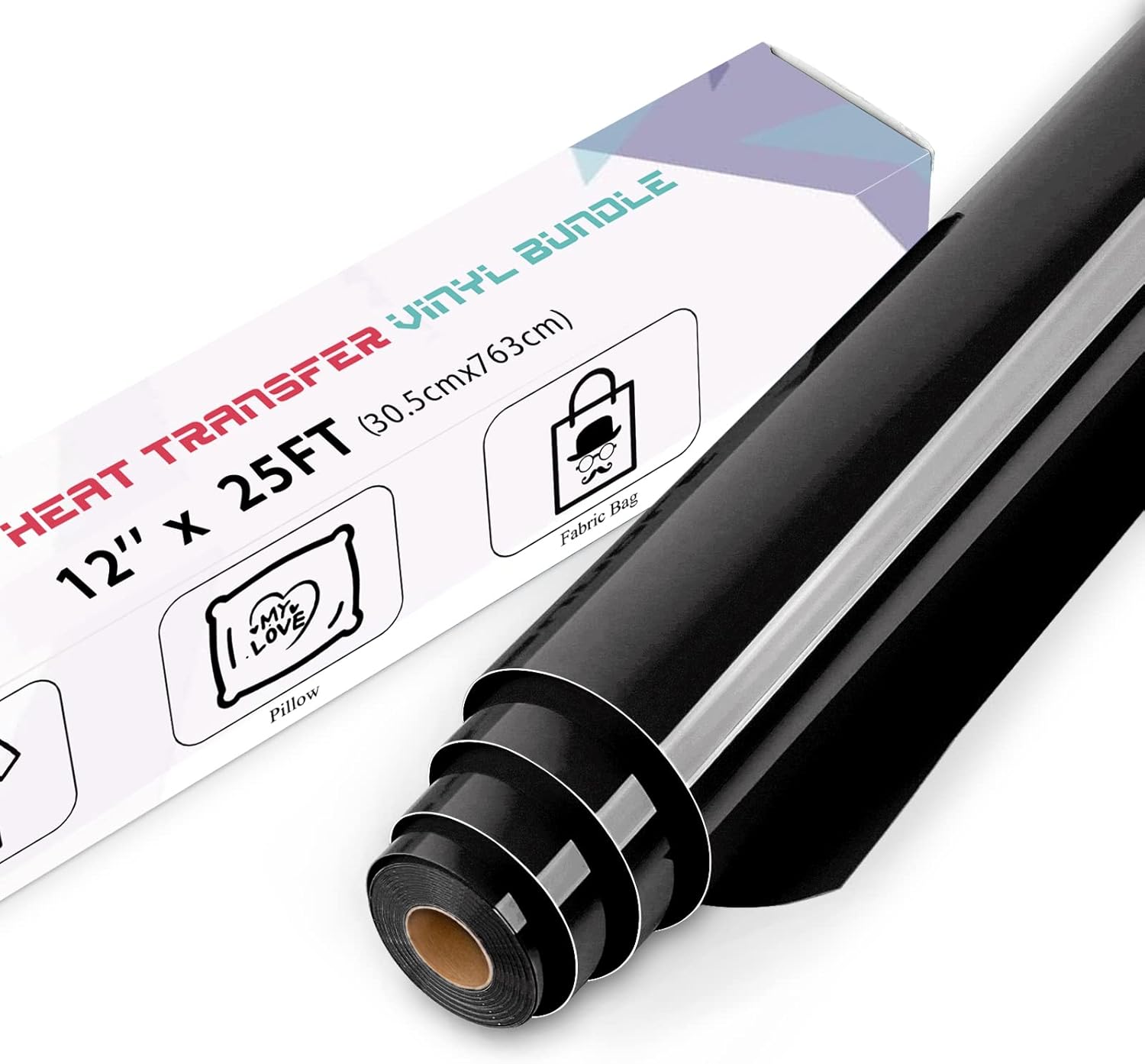 IModeur 25 Ft Black Heat Transfer Vinyl — 30.5 x 763 cm Iron on Vinyl for Fabric...