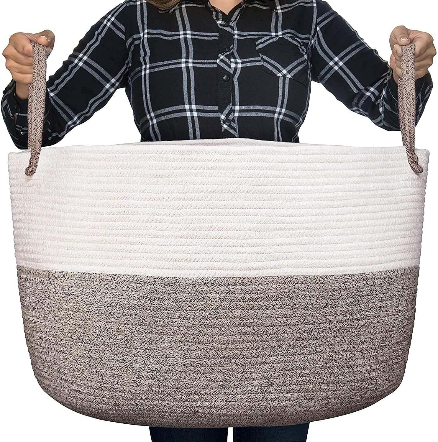 Luxury Little XXXL Nursery Storage Basket, 22 x 22 x 14 inches - 100% Cotton Rop...