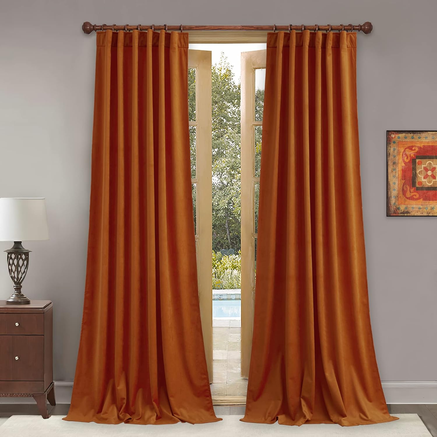 StangH Orange Curtains Velvet 96 inches Long for Bedroom, Pumpkin Luxury Back Ta...