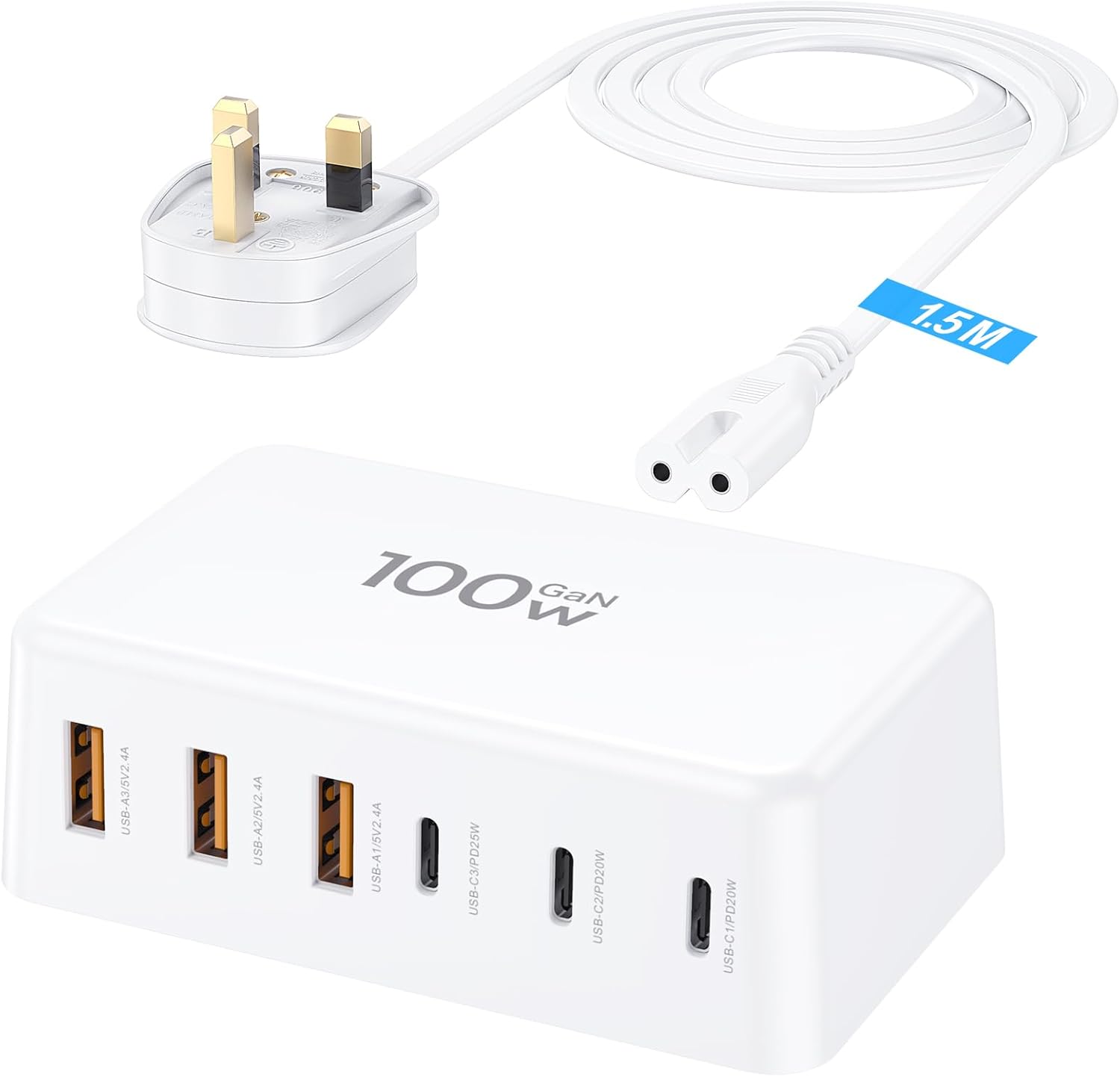 USB C Charger Block 100W GaN 6 Port USB C Charging Station Multi USB Desktop Cha...