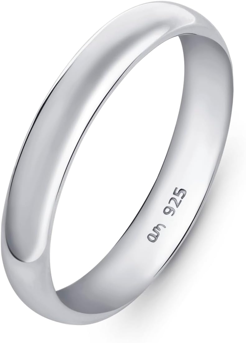 Amberta Women 925 Sterling Silver Wedding Band Ring 3.5 Millimetres M