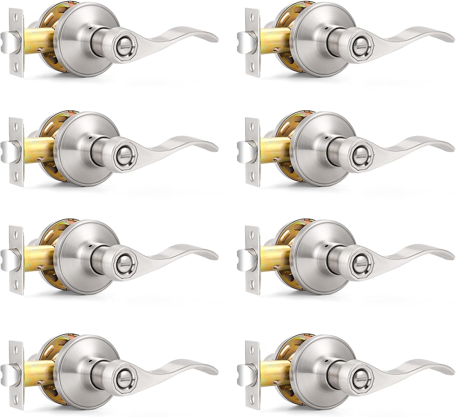Probrico 8 Pack Door Levers Brushed Nickel Privacy Door Handles Wave Style Keyle...