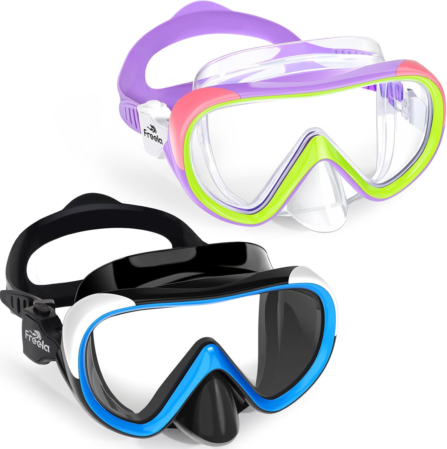 Freela Kids Swim Goggles for Kids 4-16 with Nose Cover, Tempered Glass Lens Anti...