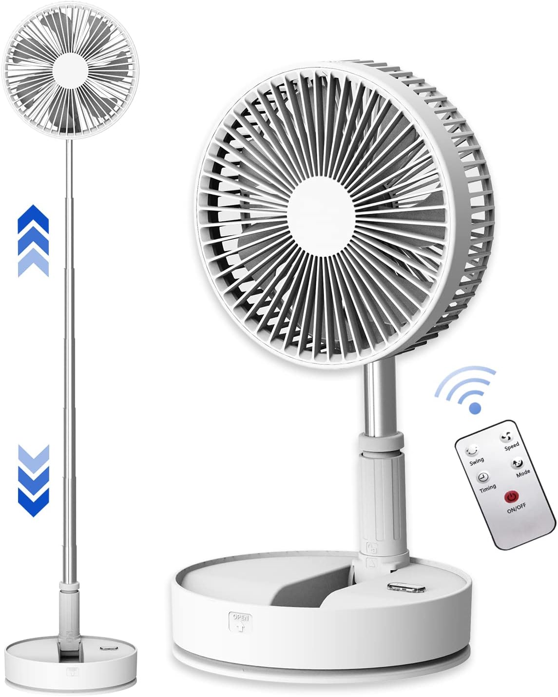 Oscillating Fan with Remote Control, 7200mAh Rechargeable Battery Operated Trave...