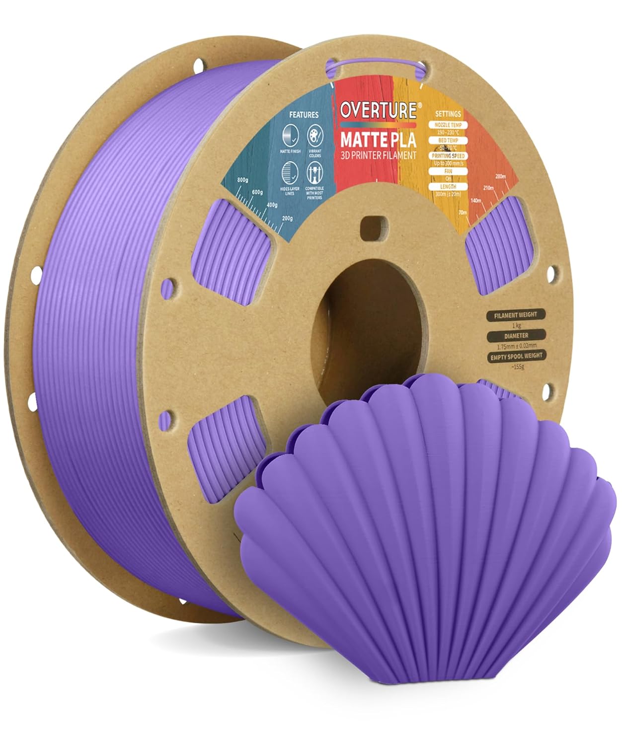 OVERTURE Matte PLA Filament 1.75mm,PLA Matte Filament 1.75mm,1kg Spool (2.2lbs),...