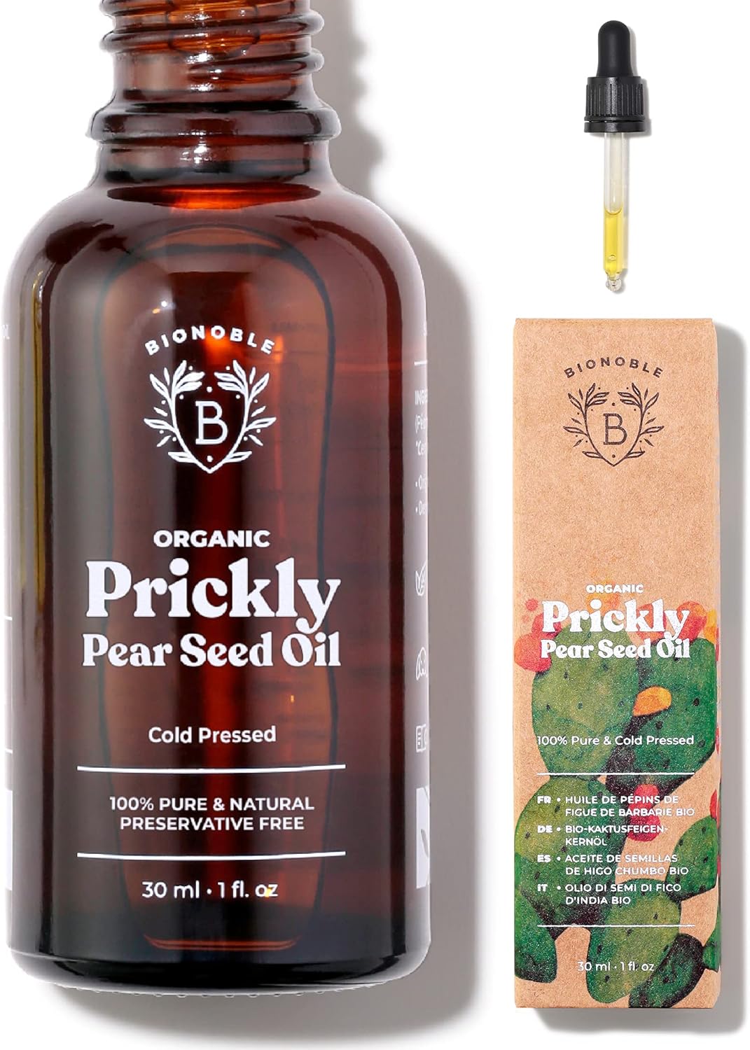 Bionoble Organic Prickly Pear Seed Oil 30ml - 100% Pure, Natural and Cold Presse...