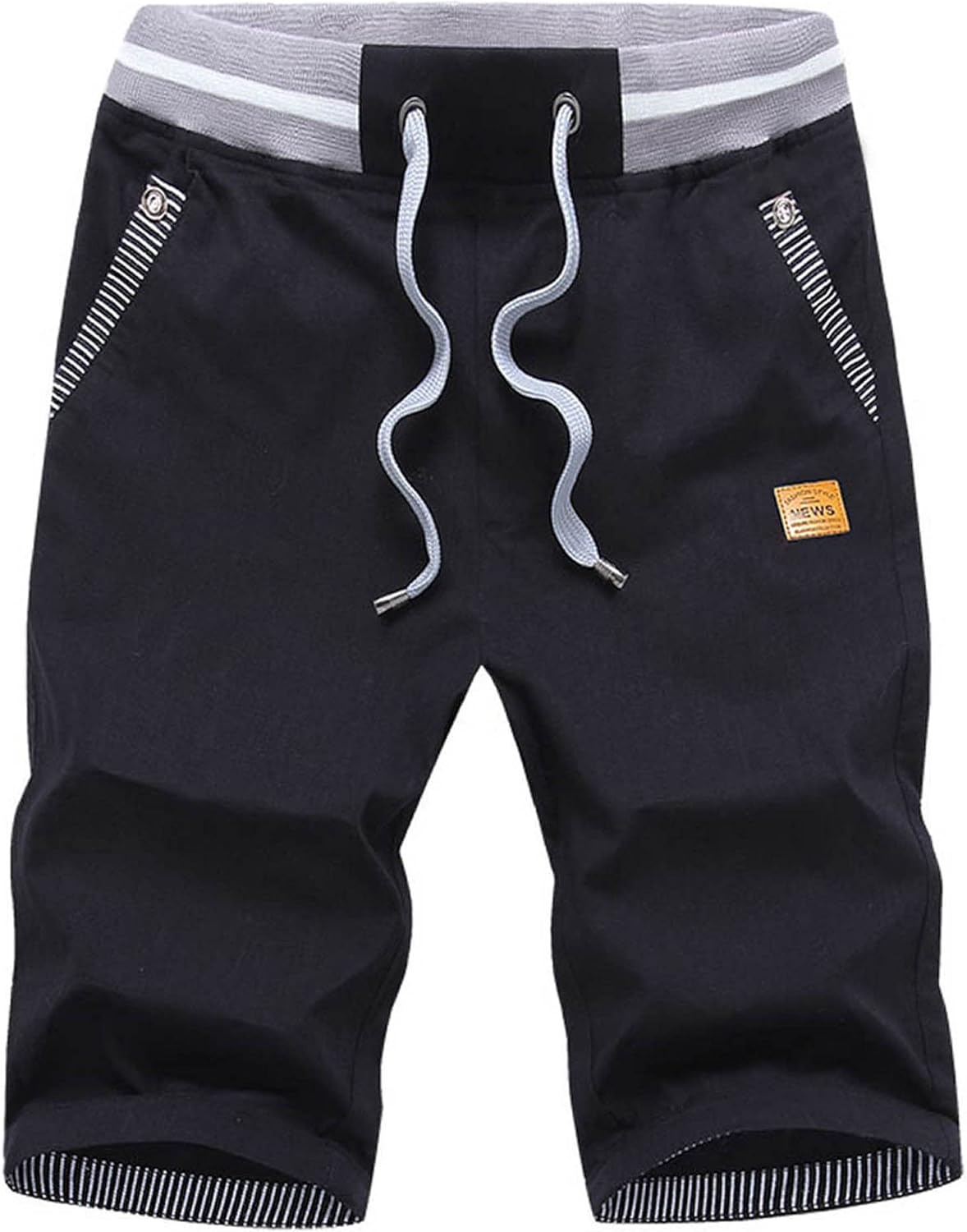 JustSun Mens Summers Cotton Casual Shorts Elastic Waist Pockets 3XL Black