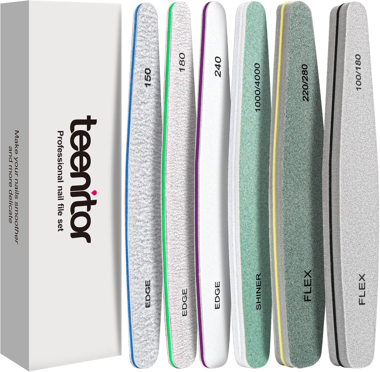 Teenitor Nail File and Buffer Set, 6 Count Nail Files & Nail Buffer Blocks for N...