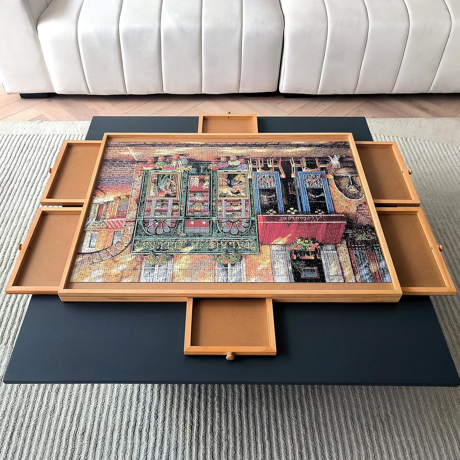 2000 Piece Puzzle Board with Drawers, 40" x 28", Portable Wooden Jigsaw Puzzle T...